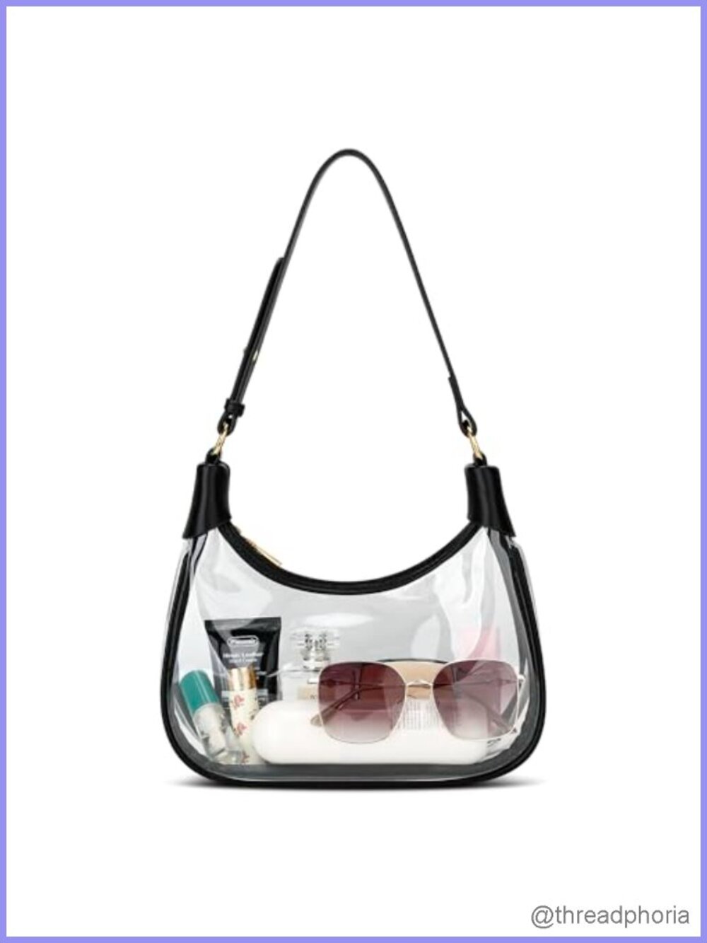 Clear PVC Crescent Hobo Bag Underarm Purse Stadium Approved Adjustable Strap